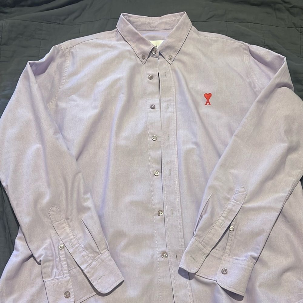 Ami Alexandre Mattiussi Lilac Button-Down Shirt with Red Heart Logo